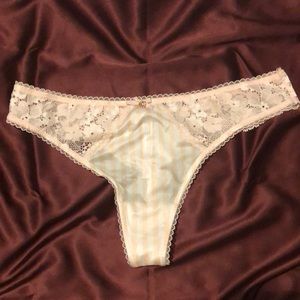 NWOT VICTORIA’S SECRET Pink and White Striped Lace Thong